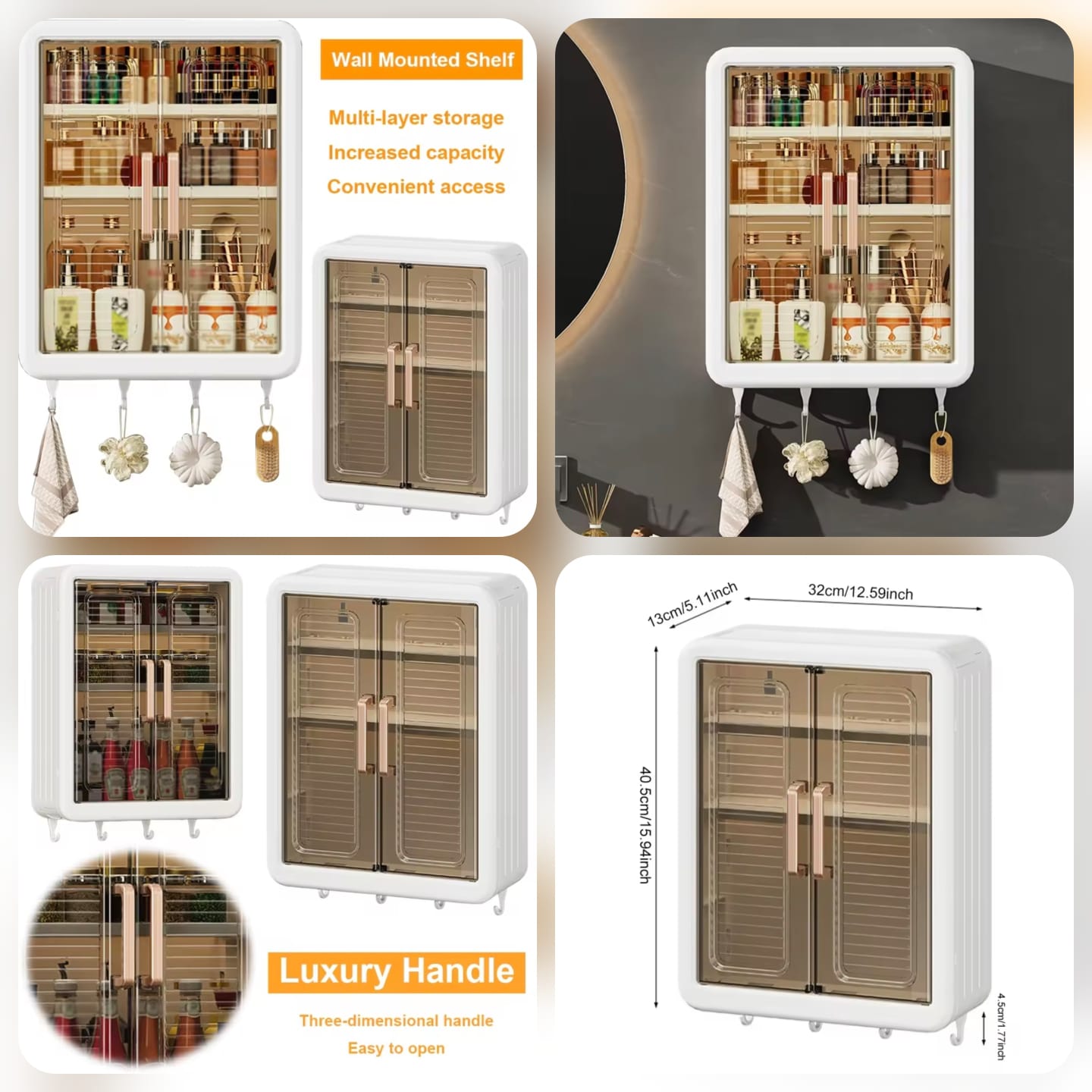 Bathroom Cabinet Punch-Free Wall-Mounted Storage Rack with Magnetic Suction