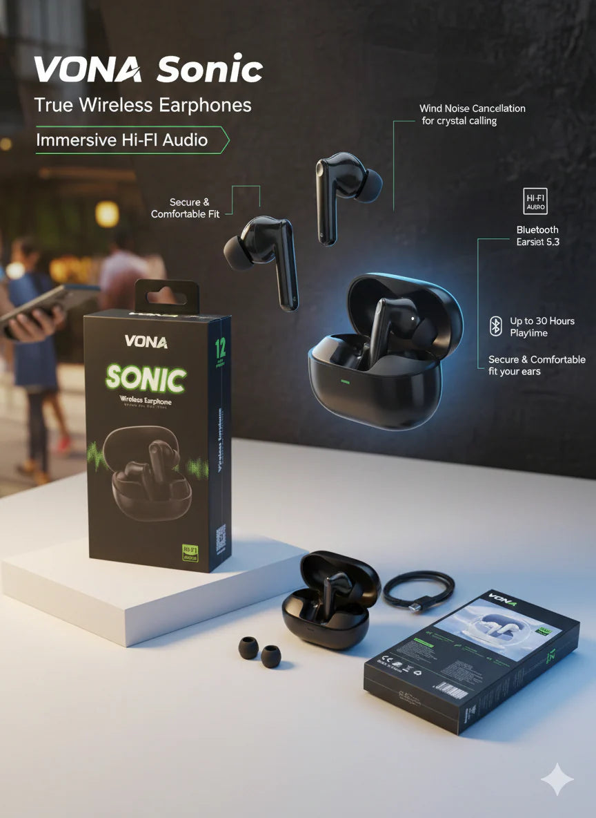 VONA Sonic Wireless Earbuds, Bluetooth Headphones with ENC Noise Canceling Translucent Earphones, Active Noice Cancellation
