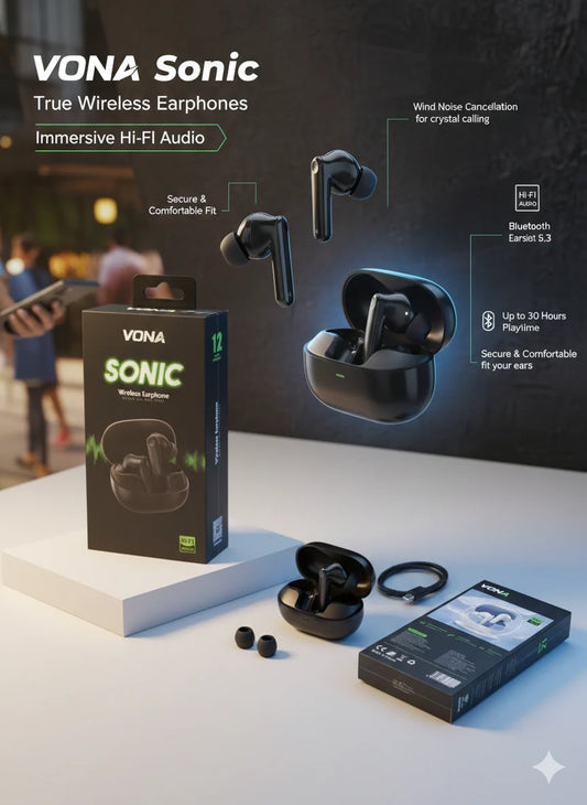 VONA Sonic Wireless Earbuds, Bluetooth Headphones with ENC Noise Canceling Translucent Earphones, Active Noice Cancellation