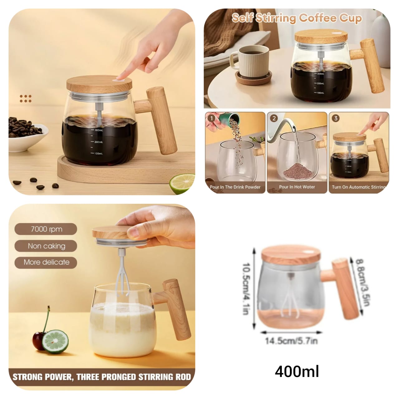 400ml Self-Stirring Coffee Mug – USB Rechargeable Automatic Mixing Cup for Coffee, Tea & Hot Chocolate
