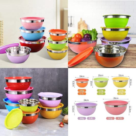 Stainless Steel Colourful 5pcs Bowl Set (Box Packing)