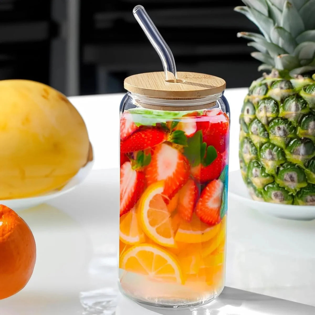 Luxury Glass Tumbler with Bamboo Lid & Reusable Glass Straw